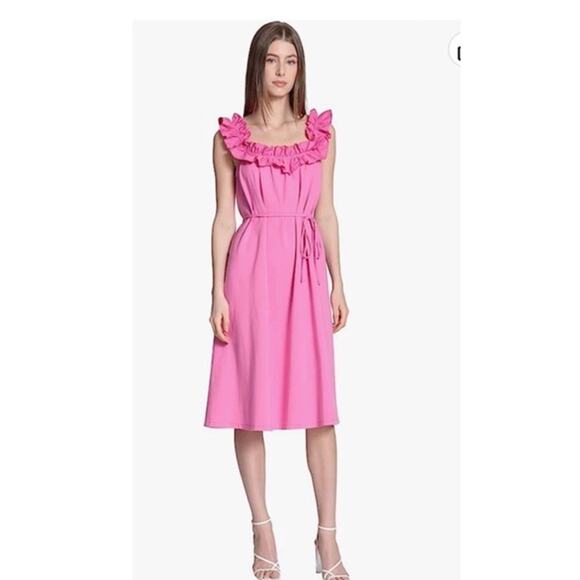 Donna Morgan Pink‎ Ruffle Off Shoulder Swing Dress Size US 12 READ - Picture 1 of 8